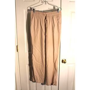 Cato Tan Linen Blend Pull On Wide Leg Pants sz M Petite